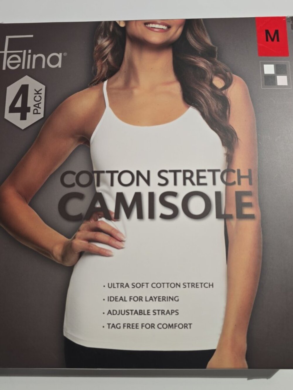 Felina Women's Cotton Stretch Camisole Tank 4-pack Black/White